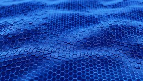 hexagonal patterns create an engaging blue surface texture, reflecting depth and movement with a modern aesthetic in digital design and visual art