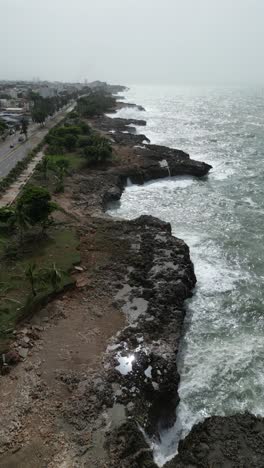 Malecon-seaside-promenade-of-Santo-Domingo-coast-after-hurricane-Beryl,-Dominican-Republic