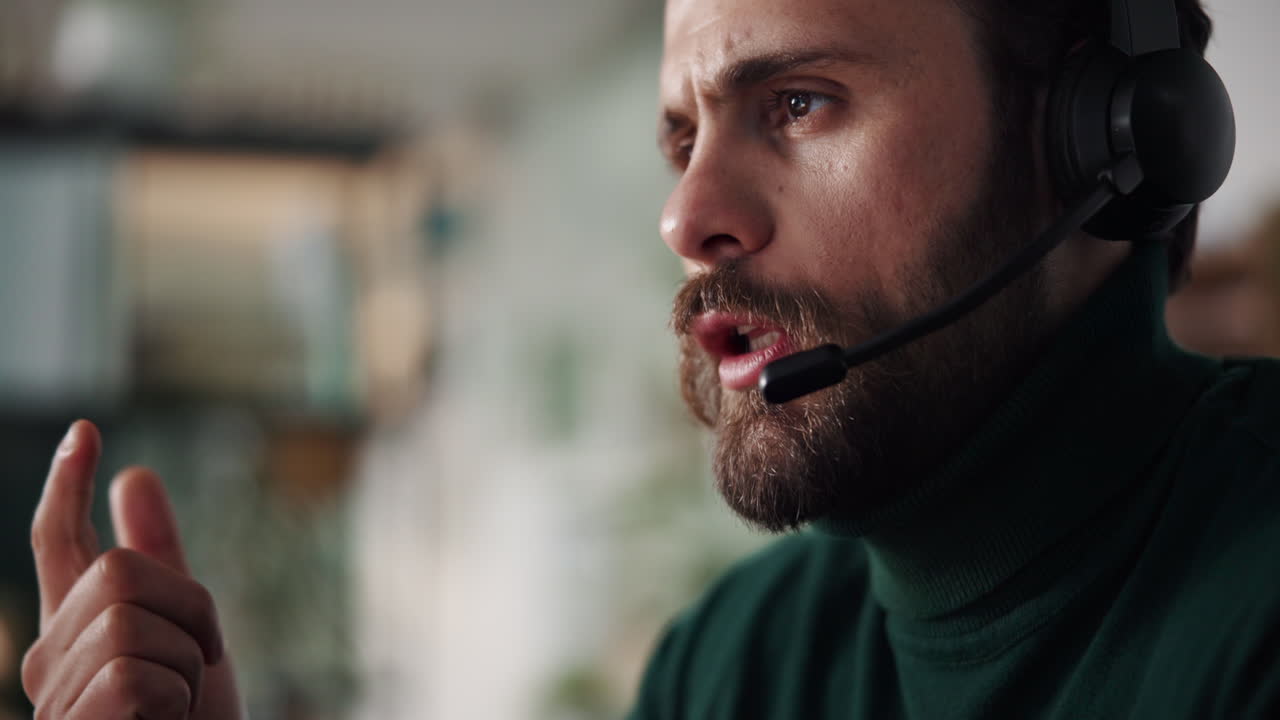 Man wearing headset providing customer service