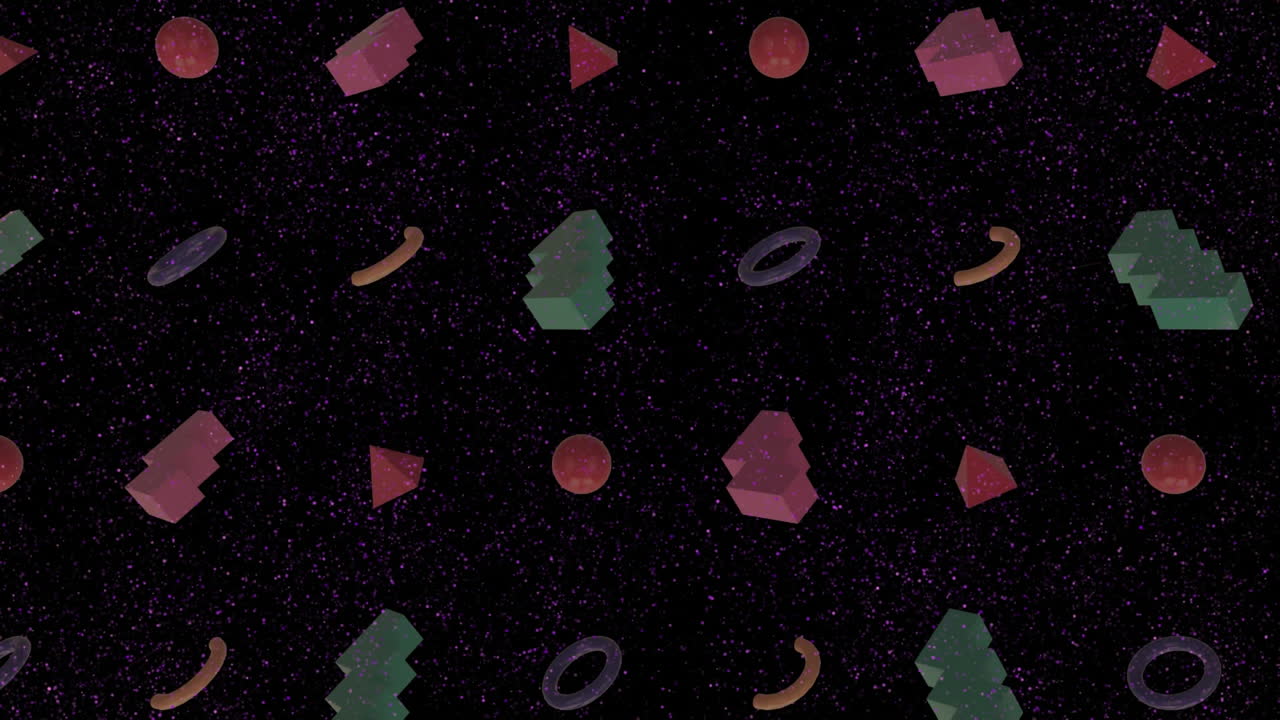 검은 바탕에 떠다니는 추상적인 모양으로 분홍색으로 2022 텍스트의 애니메이션
