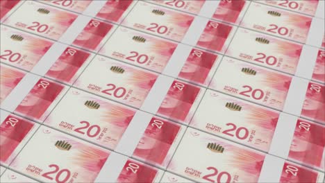 20-Israelische-Neue-Schekel-Banknoten,-Gedruckt-Von-Einer-Geldpresse