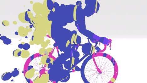 video conceptual animado abstracto de 2d que muestra a un ciclista atleta deportivo con partículas que emiten de su cuerpo. elemento gráfico con canal alfa