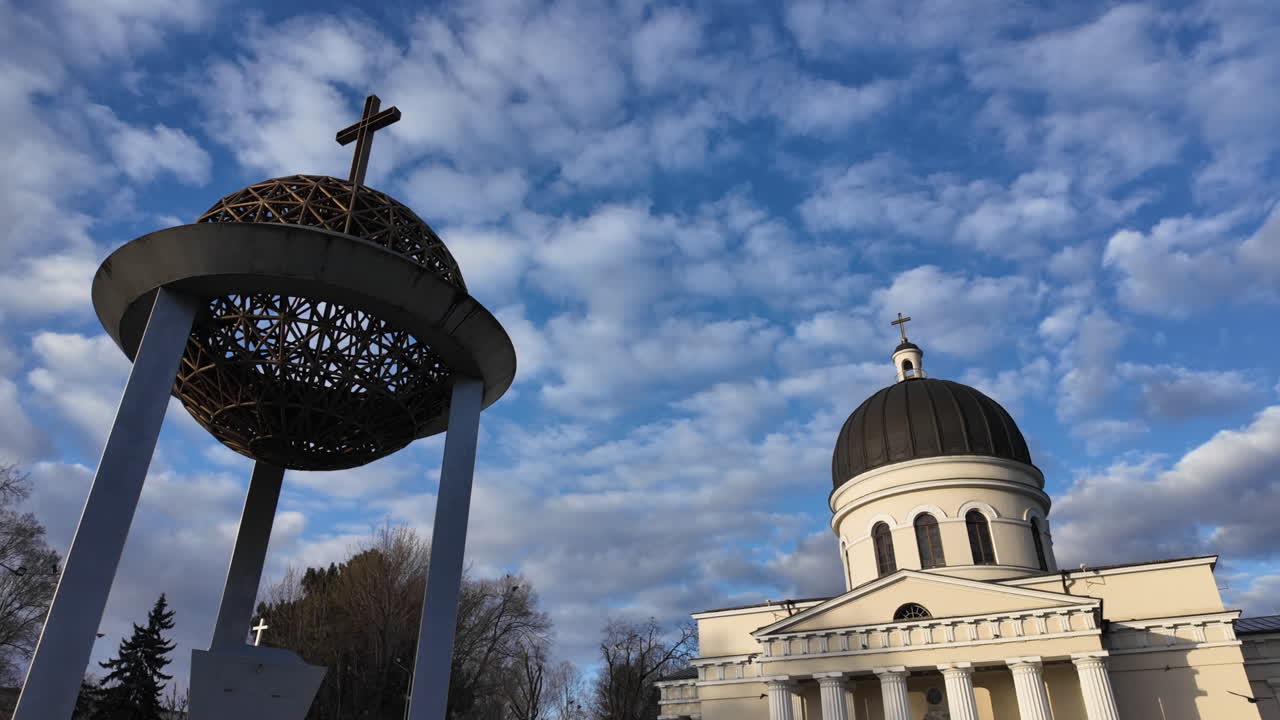 Metropolitan Cathedral of Christ's Nativity with a cloudy blue sky in Chisinau, Moldova