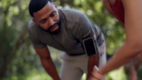 couple, watch and time for exercise outdoor