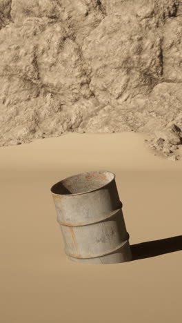 rusty barrel in a desert landscape