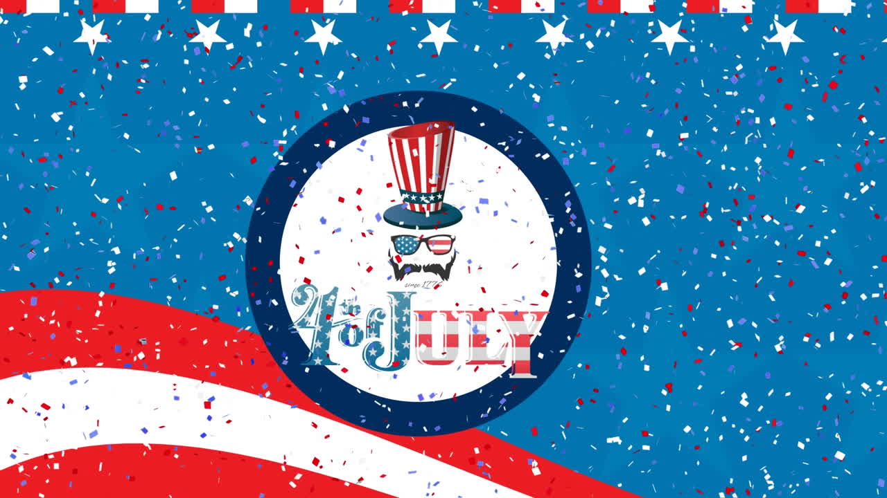 7월 4일 독립기념일 의 애니메이션 미국 의 빨간색,  ⁇ 색, 파란색 의 텍스트