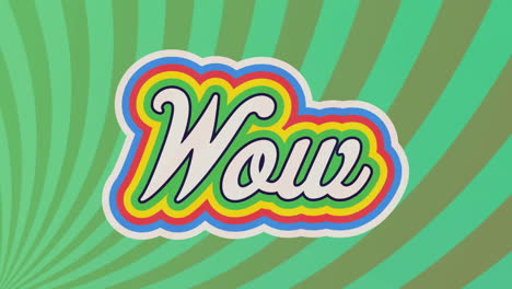 digital animation of wow text with rainbow shadow effect against green radial background