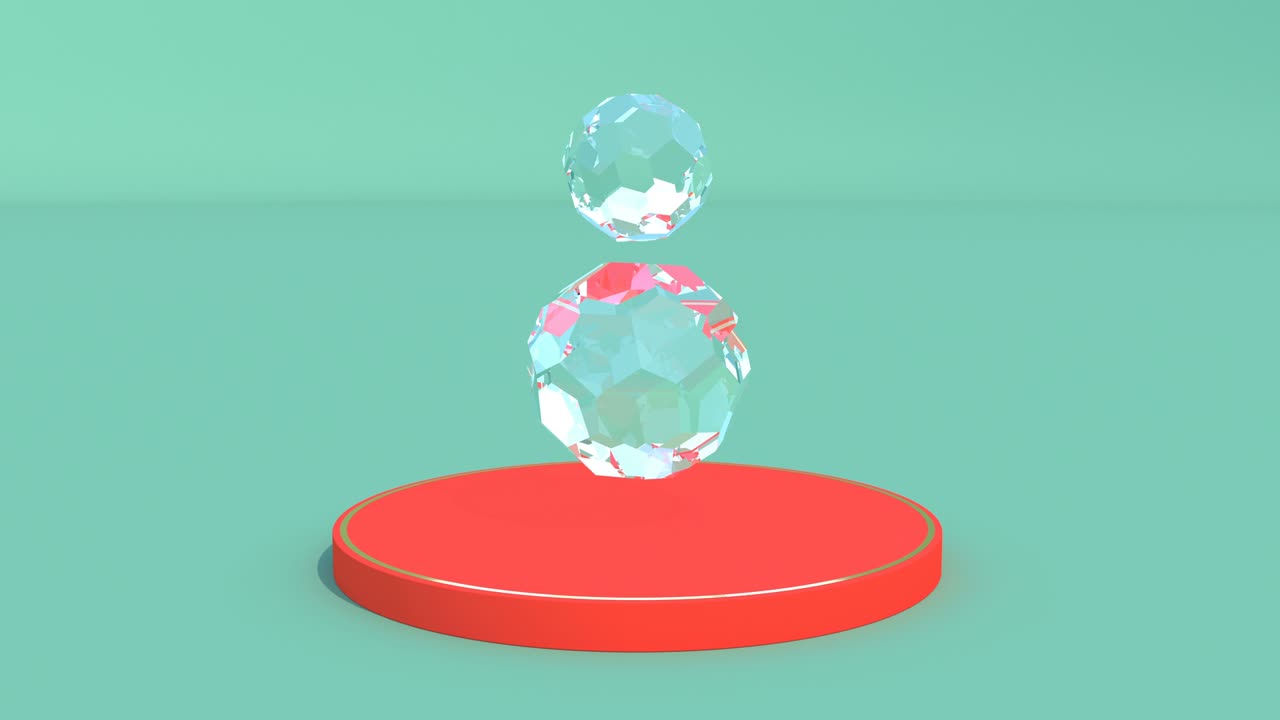 Two diamonds spinning on the red podium stage stylish minimalistic design footage able to loop seamless 4k