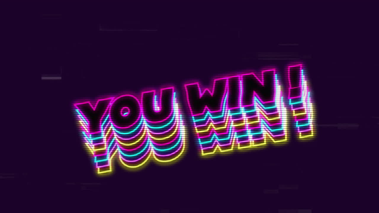 Animation of you win text over interference on black background