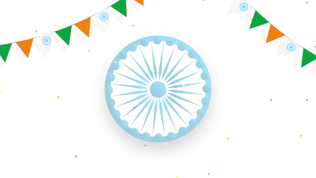 Giorno dell'Indipendenza indiano, animazione video 4K con Ashoka Chakra e ghirlande della bandiera indiana