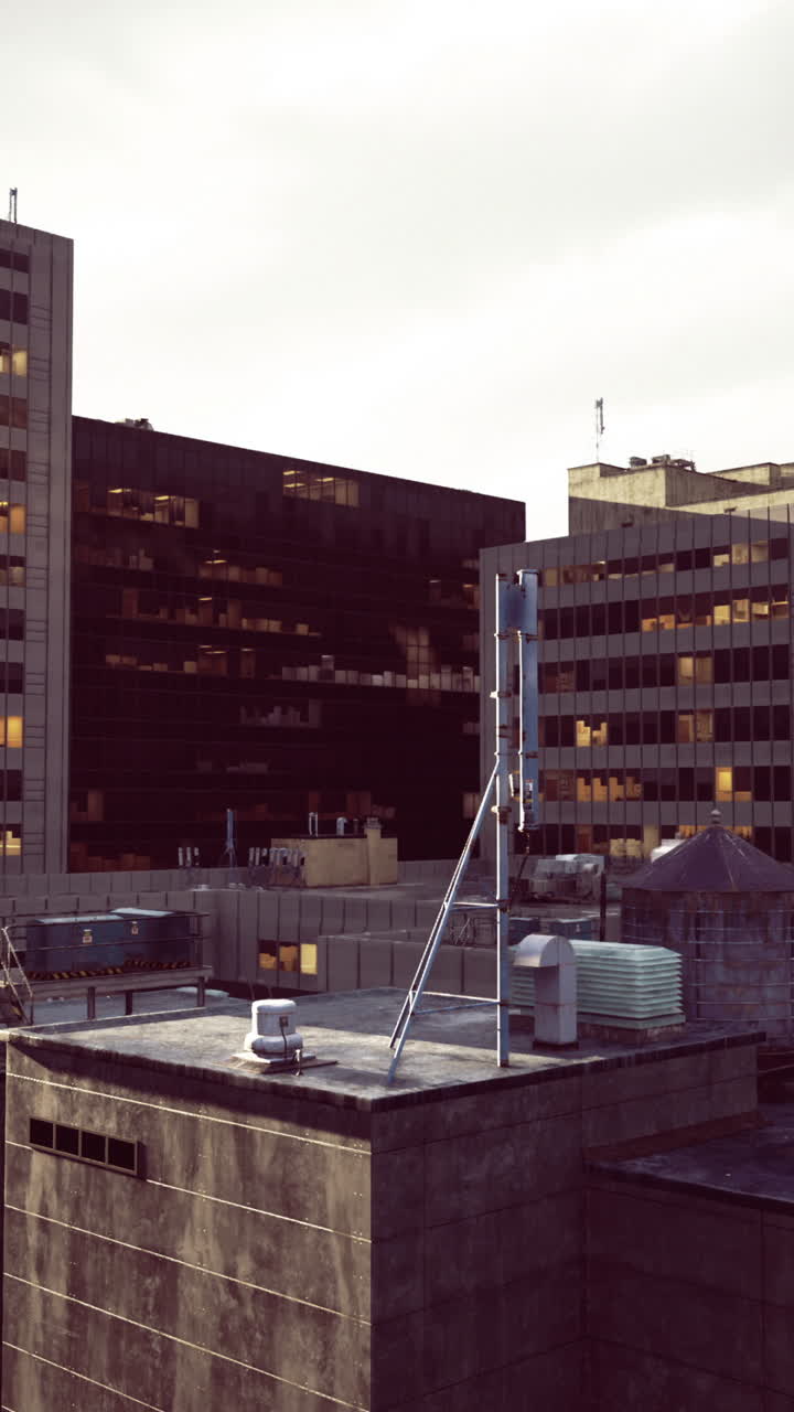 Buildings and rooftops in an urban environment during late afternoon