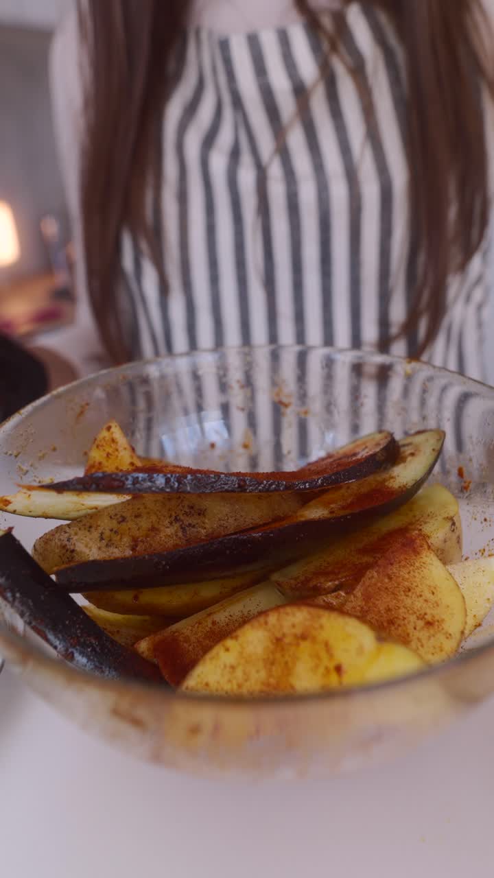 Preparing Roasted Eggplant and Potato