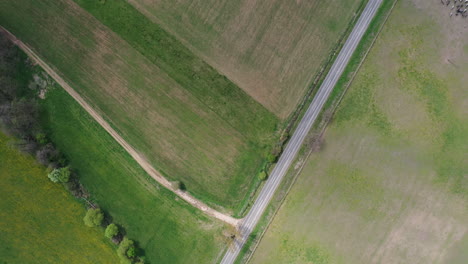 agriculture land and road drone view in europe