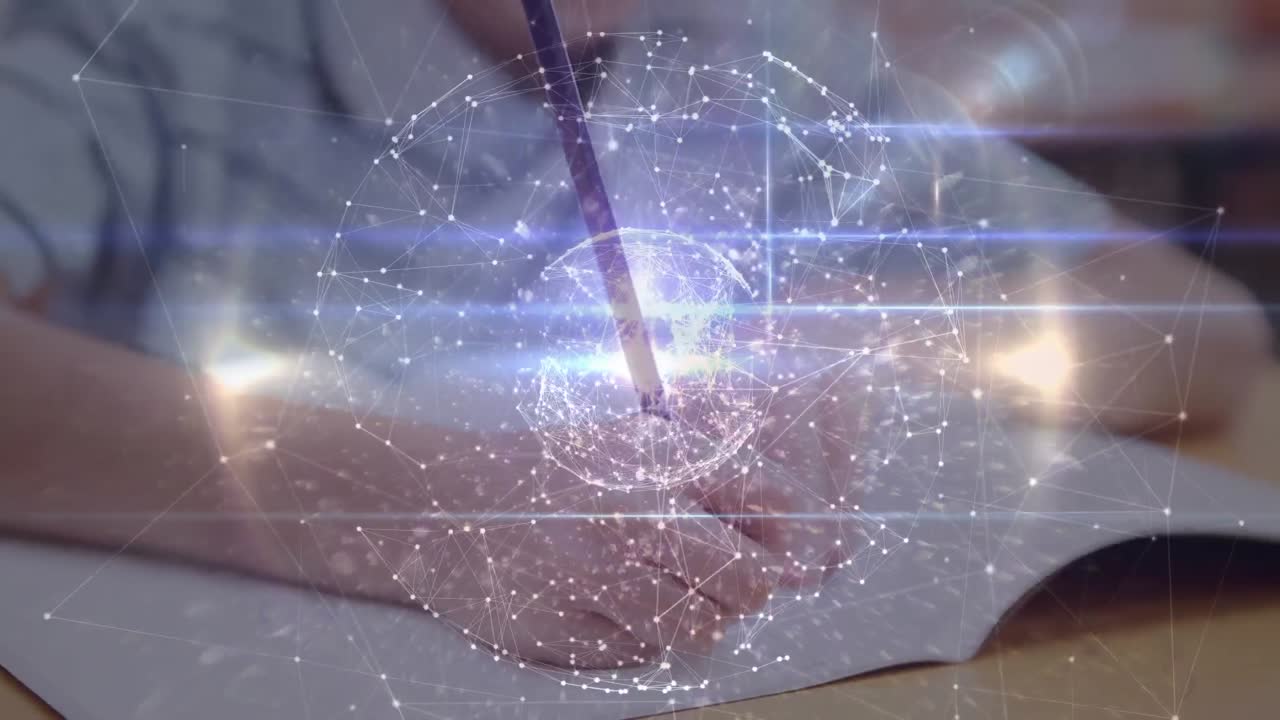 학교 소년의 글쓰기를 통해 연결 네트워크와 함께 지구의 애니메이션