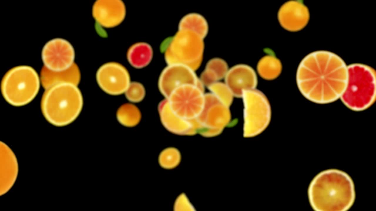 fondo de naranjas caídas, bucle, con canal alfa