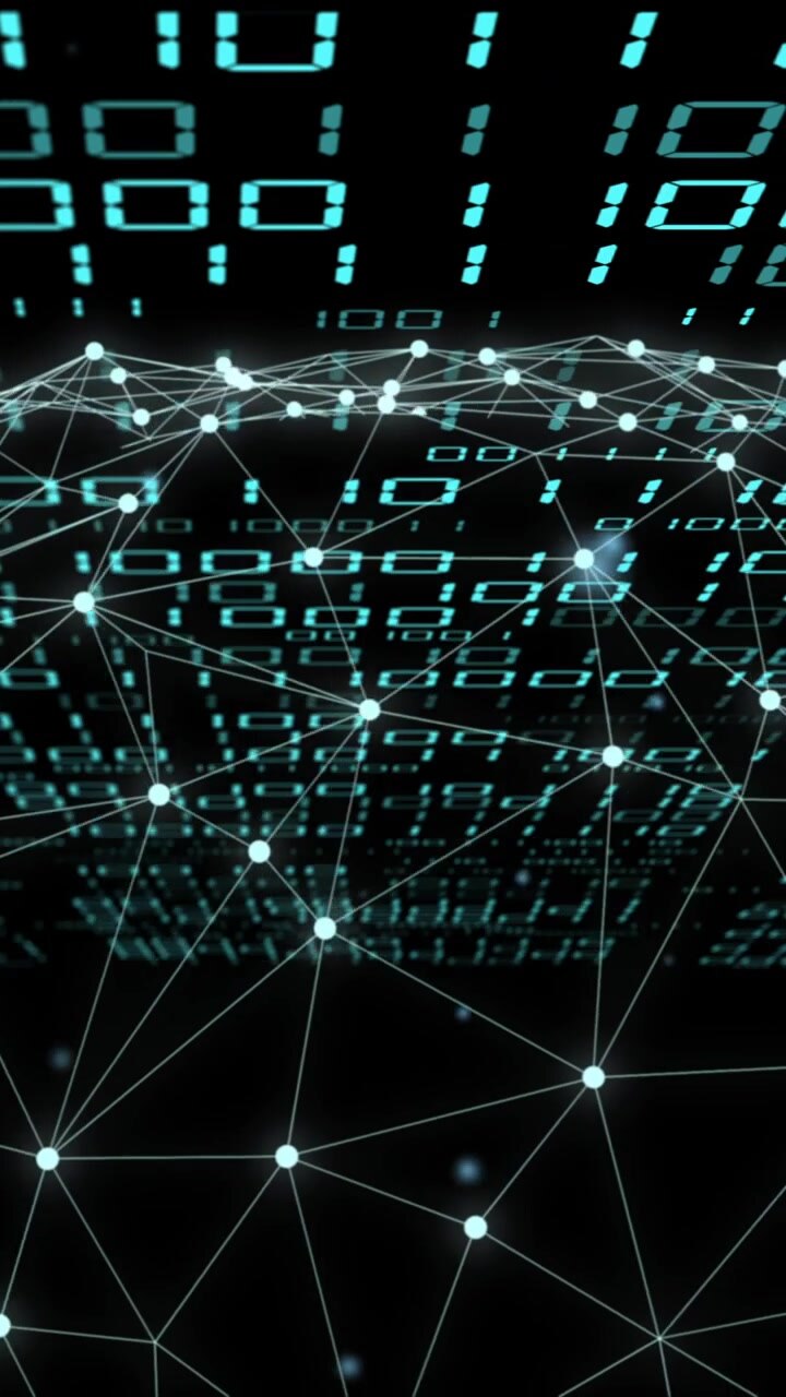 Animation of binary coding data processing over globe