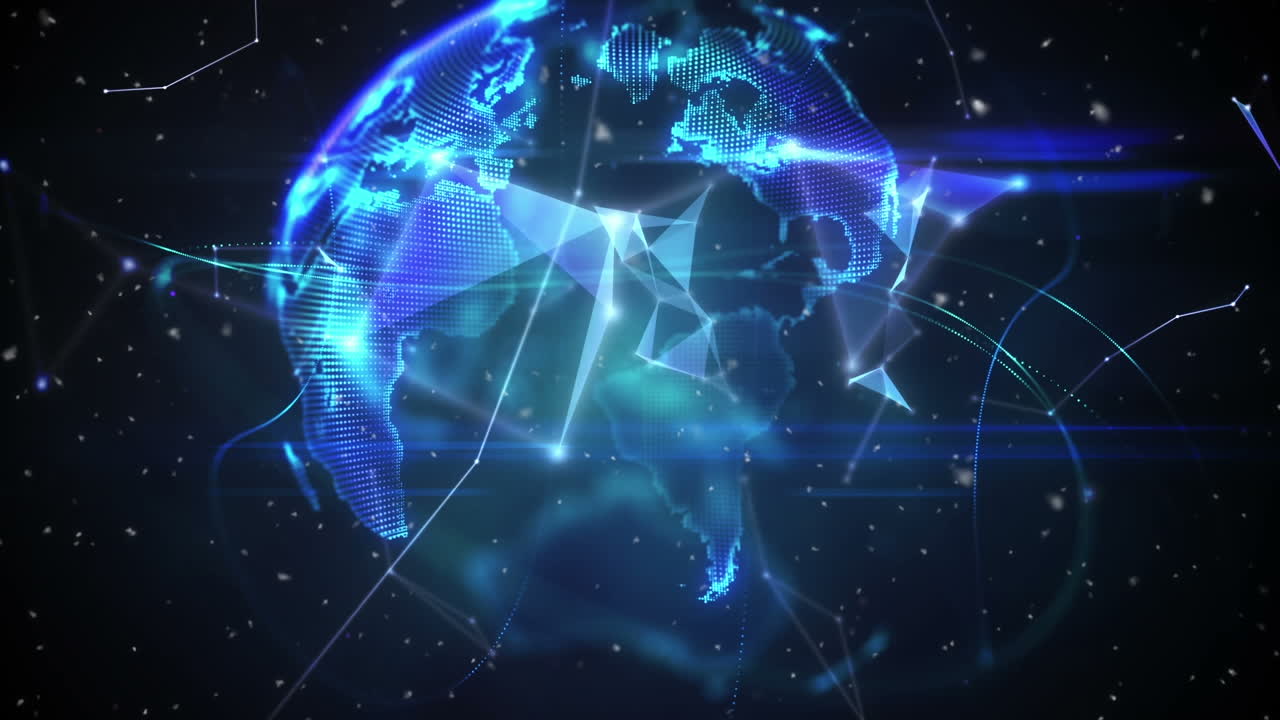 Animation of network of connections and globe over black background