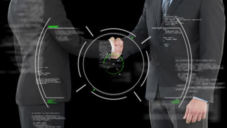 animación del escaneo del alcance sobre el apretón de manos del hombre de negocios