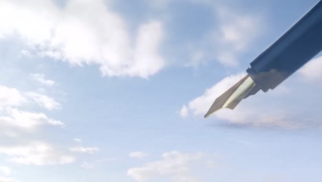 animación de la pluma sobre las nubes que se mueven en el cielo