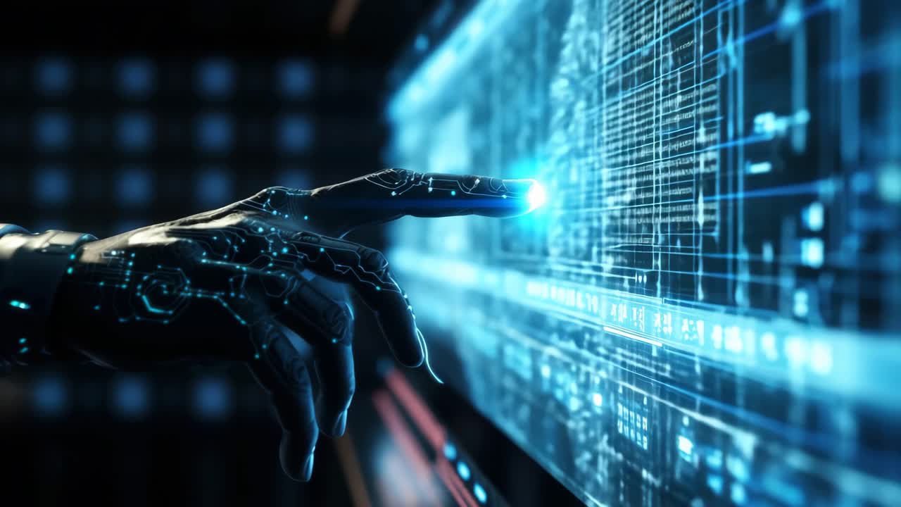 Futuristic video concept with a close-up angle of a robotic hand video. Live desktop wallpaper