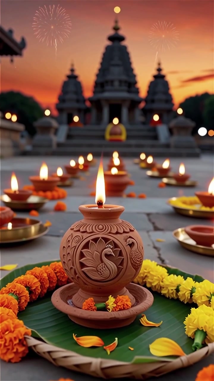 Sfondo del Festival Diwali con lanterne e decorazioni tradizionali Diyas.