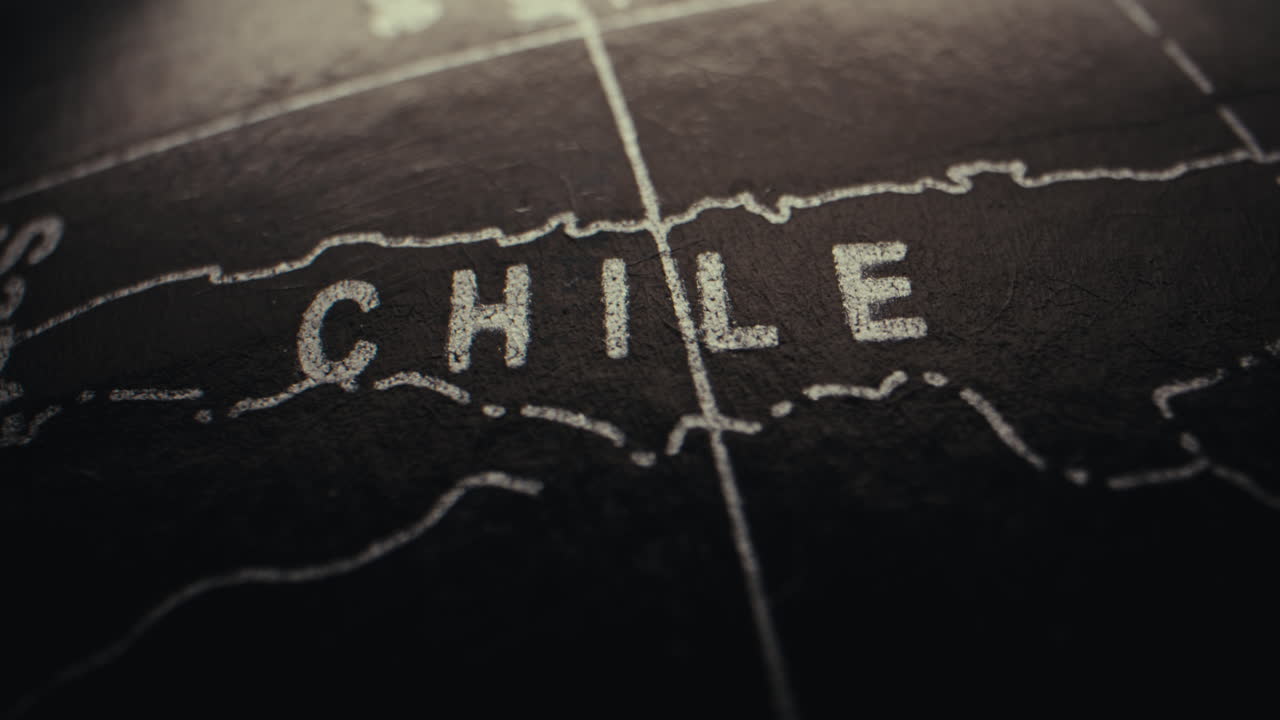 Close-up of Chile on a vintage globe