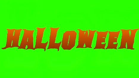 reveal halloween animation text word with burn edge hot flame fire on chroma key green screen background and alpha channel, scary horror fun holiday