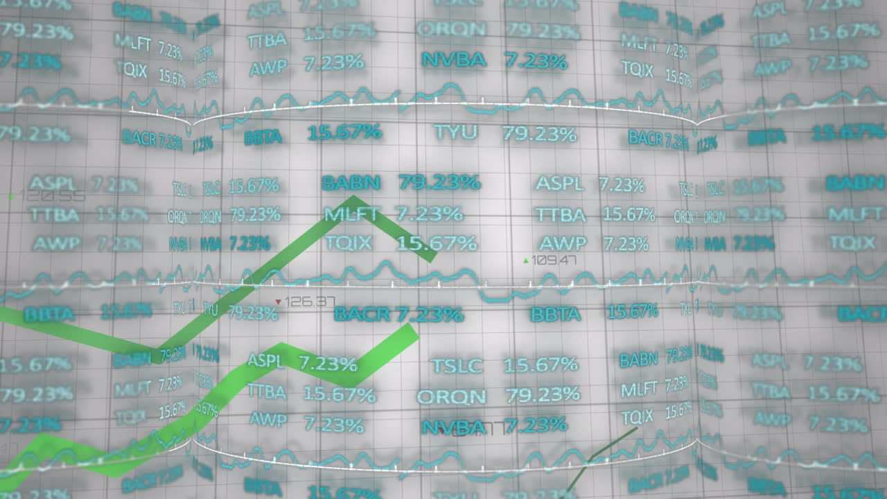 animación de gráficos y tablero de negociación sobre el patrón de cuadrícula contra fondo blanco