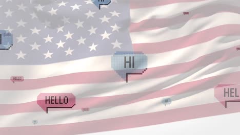 animation of flag of america and social media messages