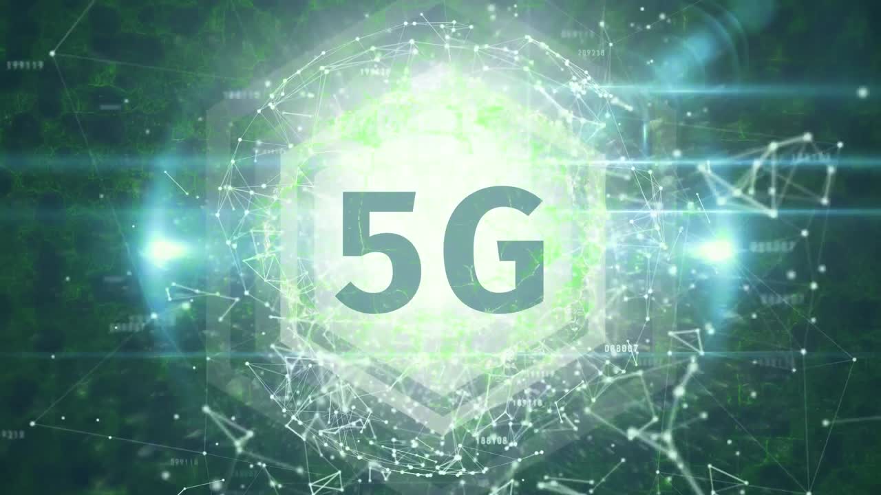 animación de texto 5g a través de una red de conexiones