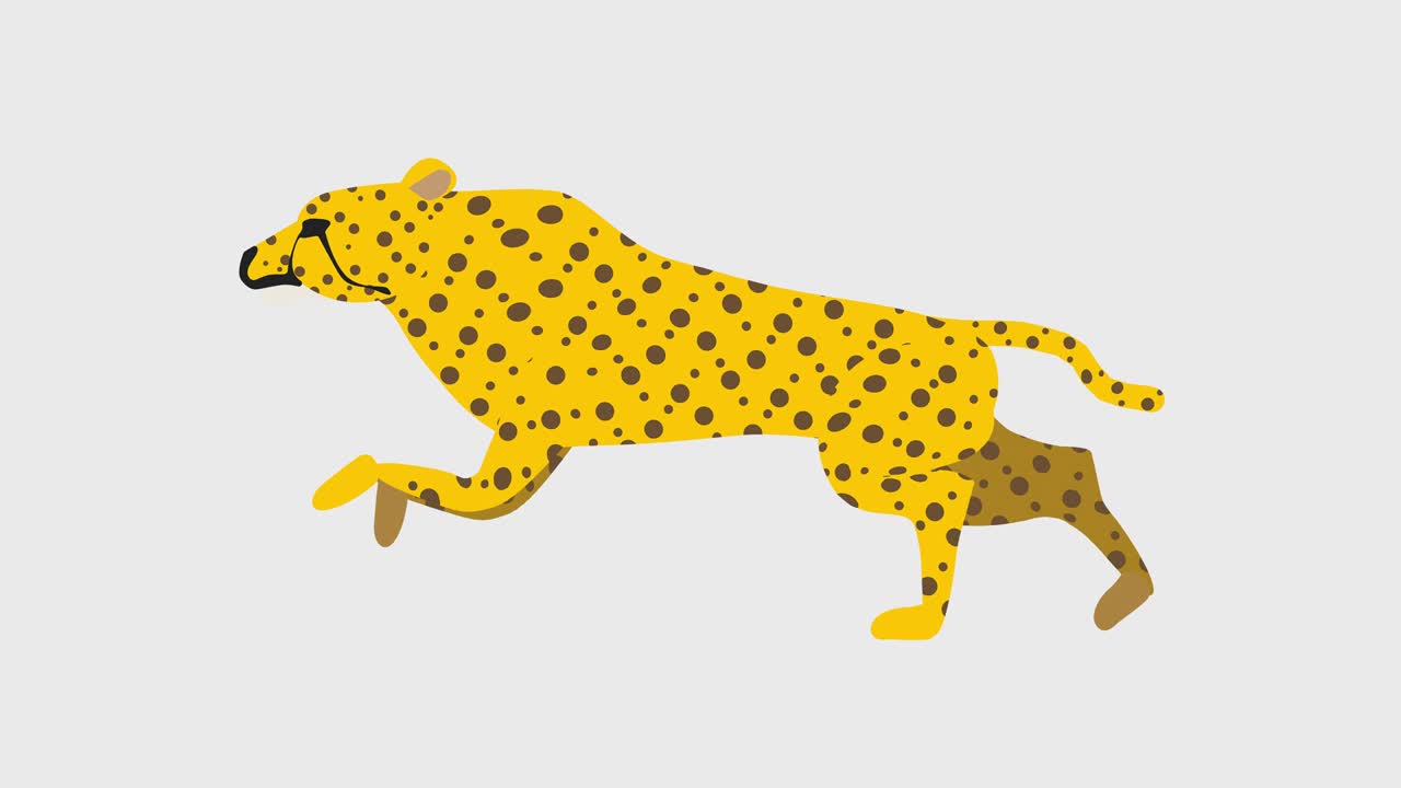 Animation of illustration of running cheetah (4K resolution, background transparency)