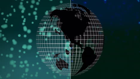 globo giratorio con líneas de cuadrícula y animación de puntos de datos sobre fondo oscuro