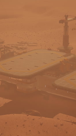 a futuristic mars base with a crane