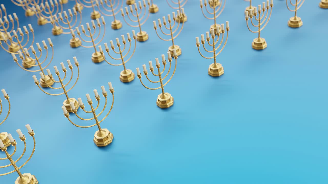 활기찬 파란색 배경 에 있는 황금색 메노라