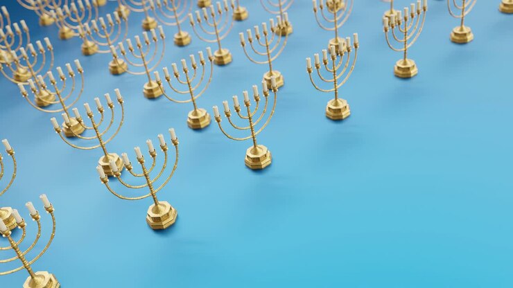 Golden Menorahs on a Vibrant blue Background