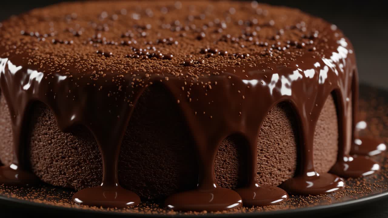 Indulge in the Richness: A Decadent Chocolate Cake with Velvety Ganache Dripping Gracefully Over the Top and Sprinkled with Cocoa for Ultimate Delight