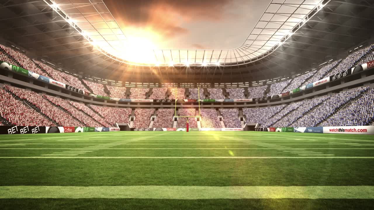 Animazione di connessioni di microprocessori con uno stadio sportivo sullo sfondo