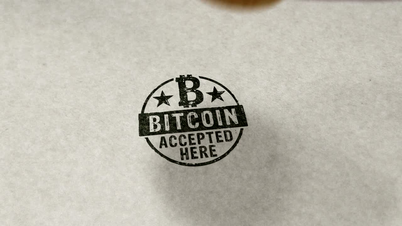 Timbro 'Bitcoin accettato qui' e animazione in loop di timbratura