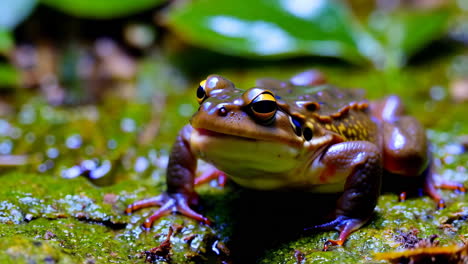close-up of a frog on green moss