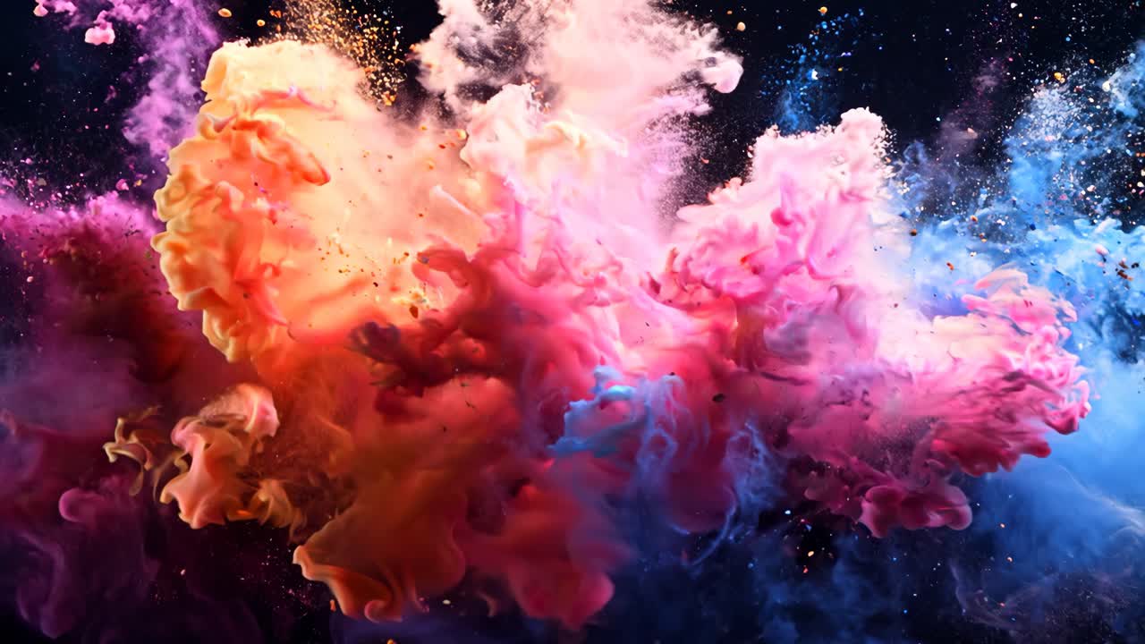 A colorful explosion of smoke and dust. The colors are bright and ...