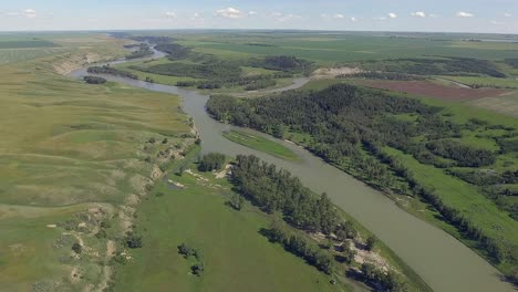 beautiful aerial view of a bucolic prairie river valley