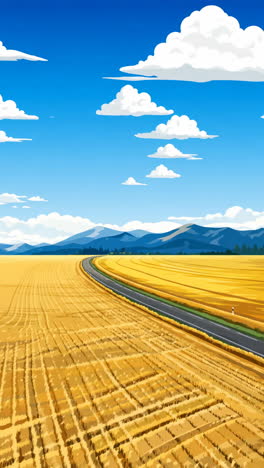 scenic field landscape with road and mountains