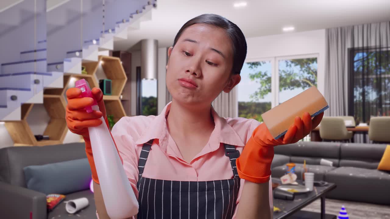 Woman Cleaning a Messy House