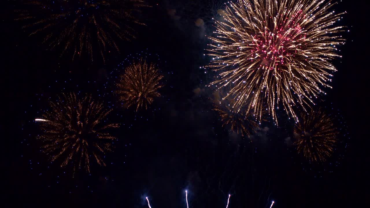 Beautiful colourful fire work display at night for celebration in festival