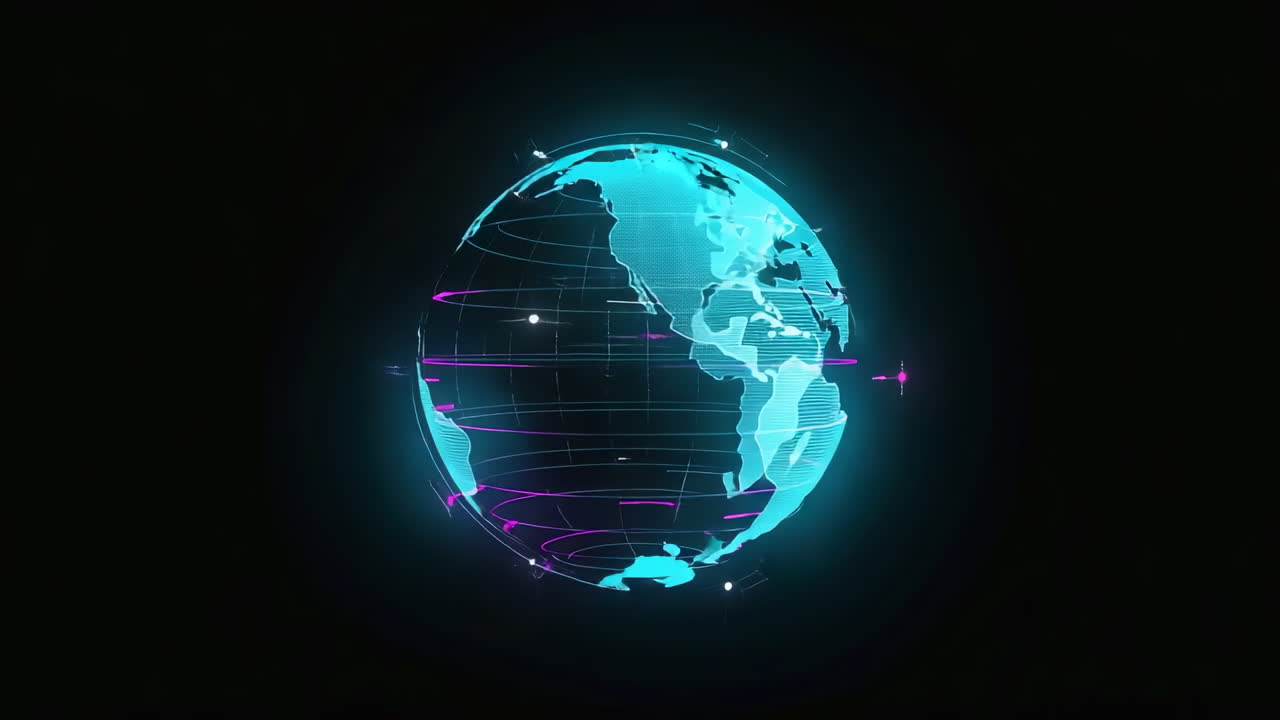 Digital Global Network Hologram on Black Background