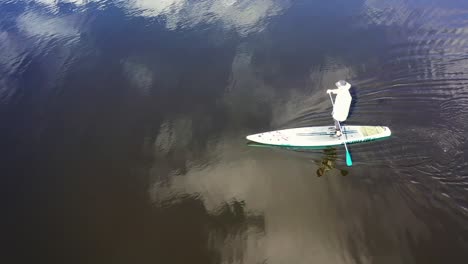 person stand-up paddleboarding on a calm lake