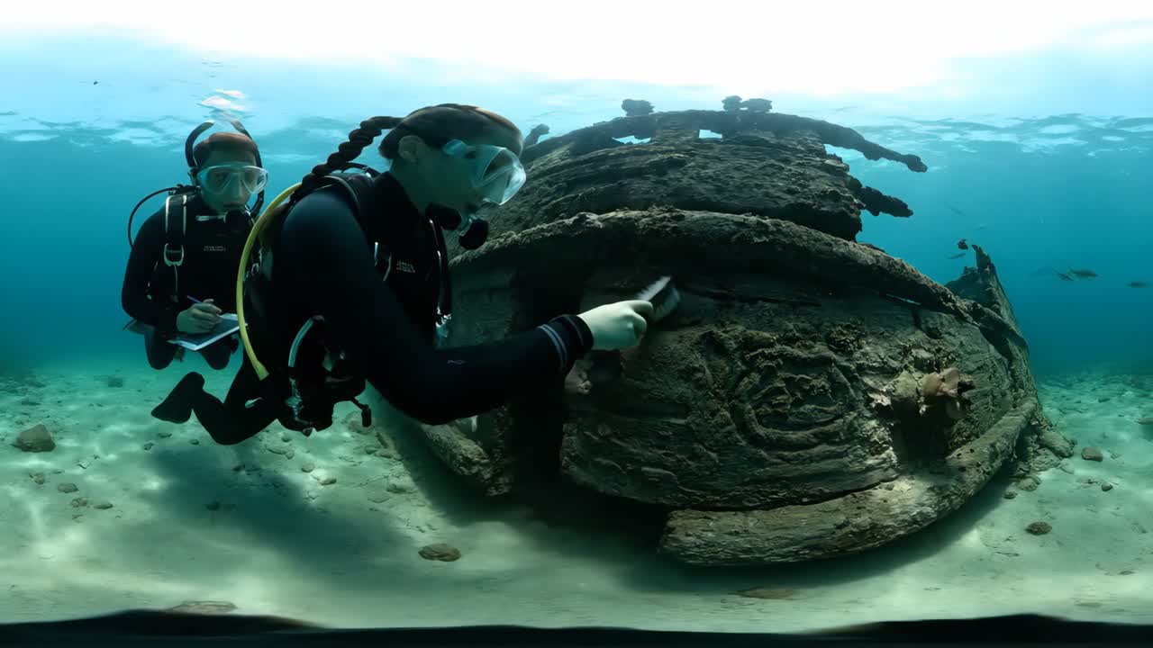 Divers Exploring a Shipwreck Underwater