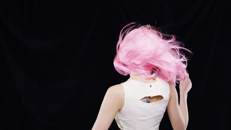 crazy woman with pink hair dancing slow motion party photo booth