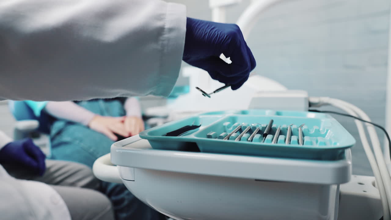Dental exam with dental tools in office