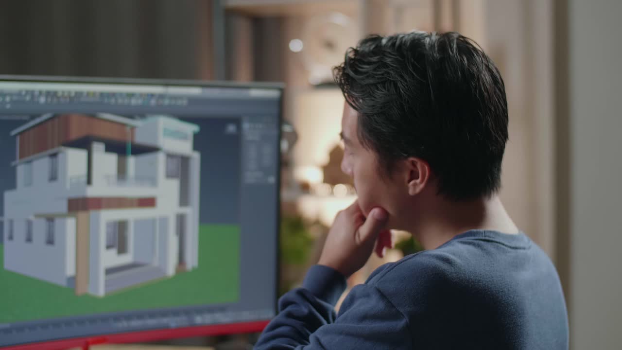 hombre diseñando una casa en una computadora